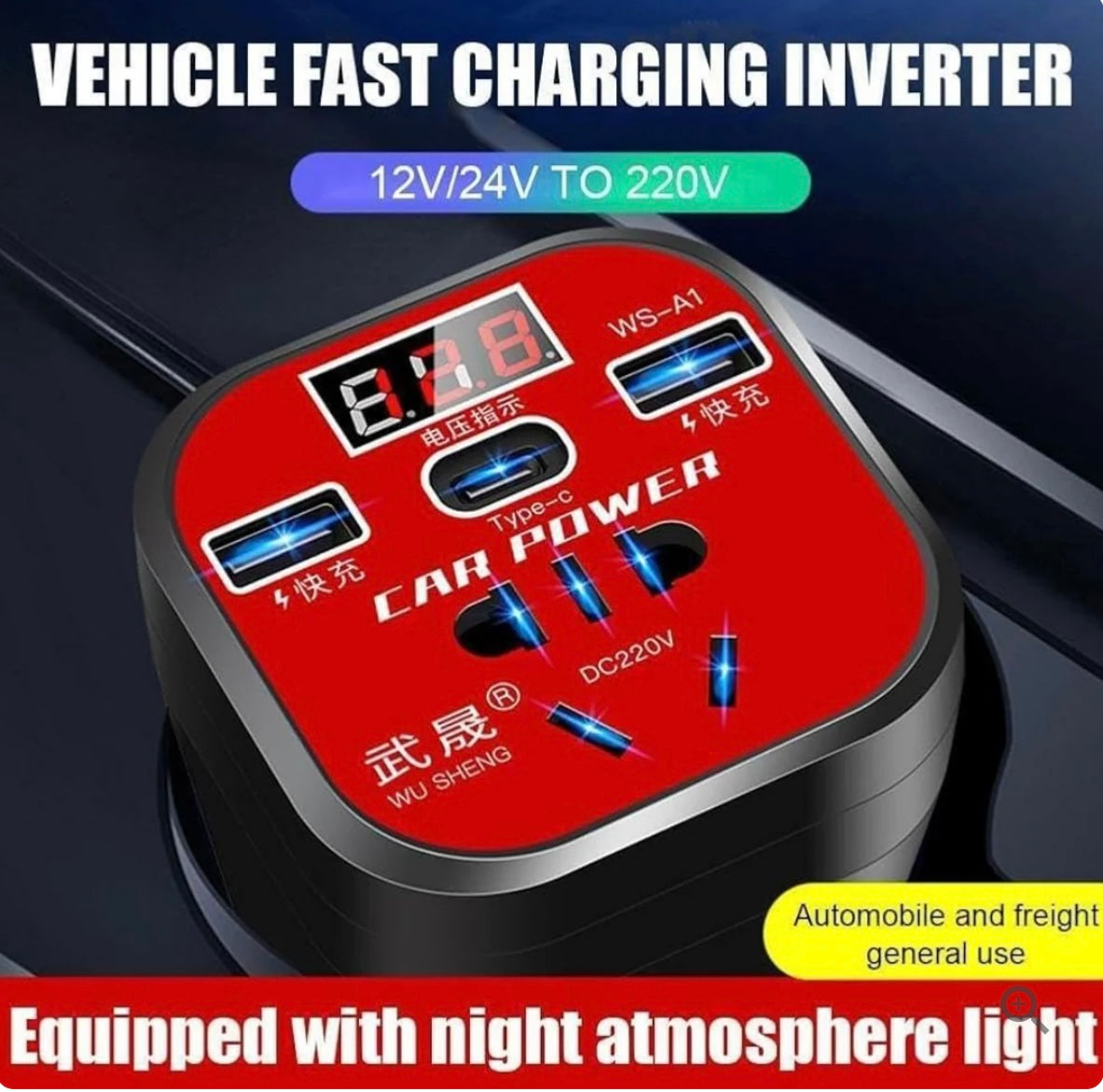 Eccentrix™️ Universal Car Mounted Power Inverter With Display (Turns Car Battery To 220V
Safely)