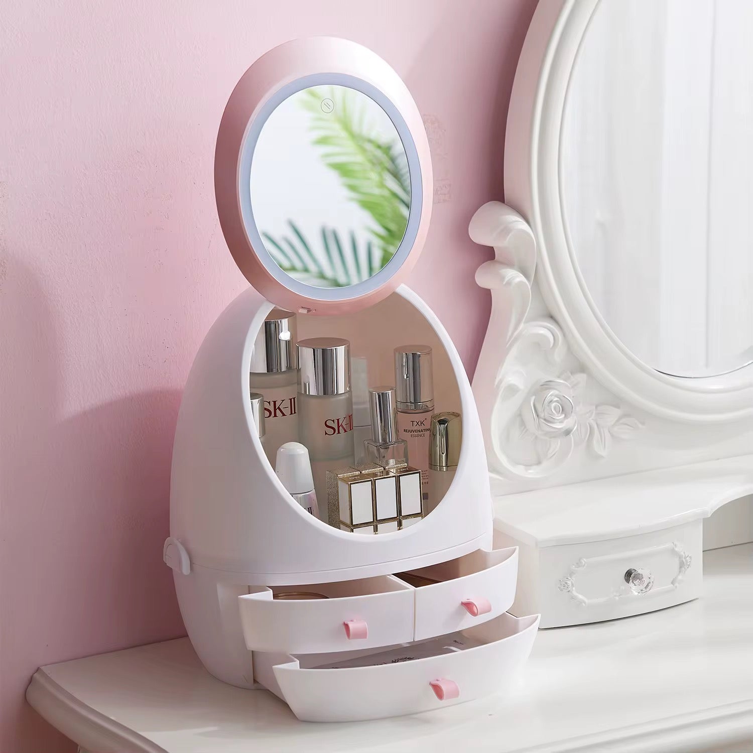 Eccentrix™️ 360 Degree MakeUp Organizer With Mirror LED Light